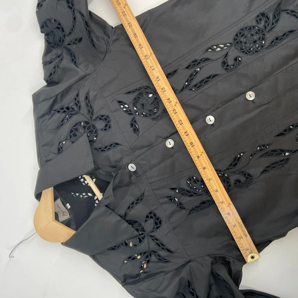 Zena Beverly‎ Hills Black Silk Embroidered Cutout Jacket Women Size 3 L/XL
